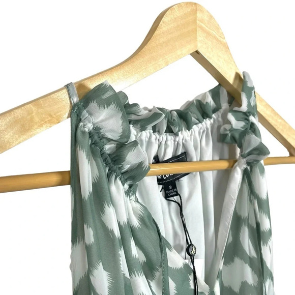 NWT Sam Edelman Sleeveless Ruffle Patterned Midi Dress in Green/White Size 8 - Picture 7 of 14